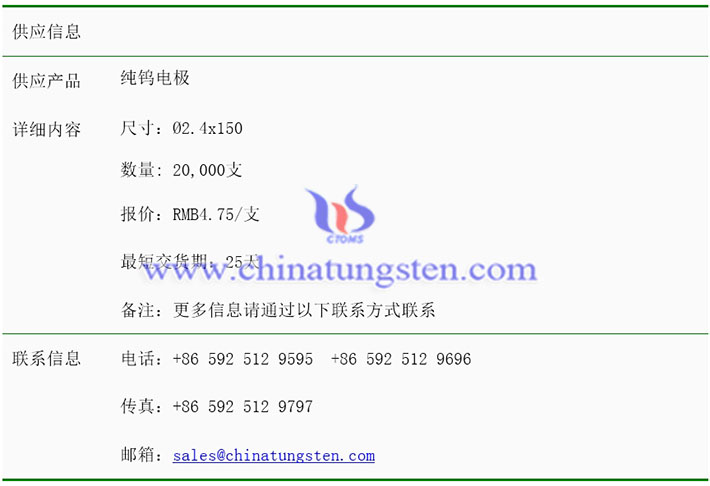 纯钨电极价格表图片